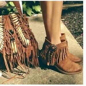 Sam Edelman Boots Womens Size 7.5 Brown Sidney Suede Fringe Western Cowgirl Boho